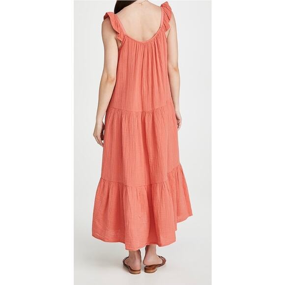 Xirena Rumer Scoop Neck Flutter Sleeve Gauze Tiered Midi Dress in Paprika - Picture 12 of 14